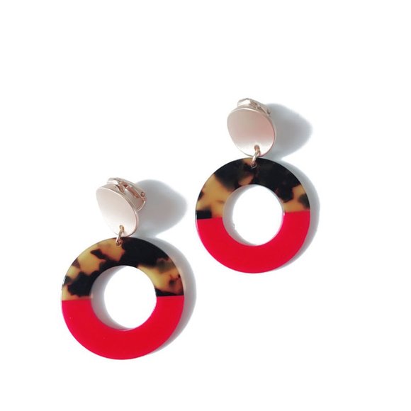 Jewelry - Red Leopard Print Round Clip on Earrings